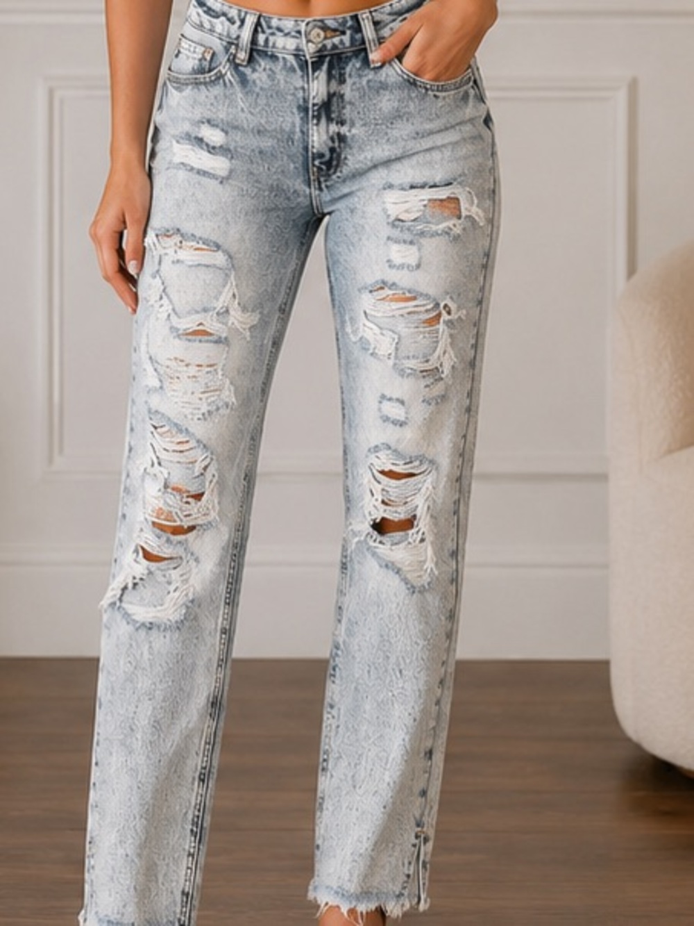 KanCan Distressed Jeans – Size 9/28 | Light Wash Raw Hem Denim - Picture 8 of 9